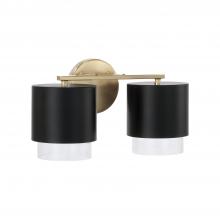 Capital Lighting 153021RK-549 - 2-Light Cylindrical Metal Vanity in Matte Black with Matte Brass Interior and Seeded Glass