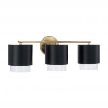 Capital Lighting 153031RK-549 - 3-Light Cylindrical Metal Vanity in Matte Black with Matte Brass Interior and Seeded Glass