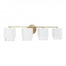 Capital Lighting 153041RE-549 - 4-Light Cylindrical Metal Vanity in Matte White with Matte Brass Interior and Seeded Glass
