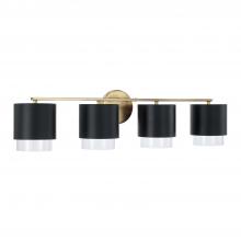 Capital Lighting 153041RK-549 - 4-Light Cylindrical Metal Vanity in Matte Black with Matte Brass Interior and Seeded Glass