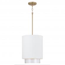 Capital Lighting 353011RE - 1-Light Cylindrical Metal Pendant in Matte White with Matte Brass Interior and Seeded Glass