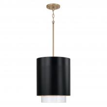 Capital Lighting 353011RK - 1-Light Cylindrical Metal Pendant in Matte Black with Matte Brass Interior and Seeded Glass