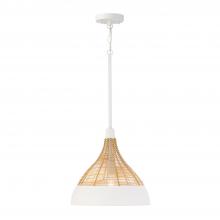 Capital Lighting 353911WE - 1-Light Boho Pendant in Matte White with Handcrafted Natural Rattan