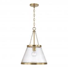 Capital Lighting 355312AD - 1-Light Cone Pendant in Aged Brass with Organic Hammered Glass