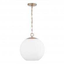 Capital Lighting 355812MA-552 - 1-Light Globe Pendant in Matte Brass with Soft White Glass and Alternating Loop Designer Chain