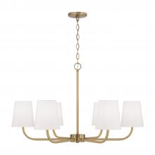 Capital Lighting 449462AD-706 - 6-Light Chandelier in Aged Brass with White Fabric Stay-Straight Shades