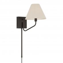 Capital Lighting 656611ES-713 - 1Lt Swivel Armed Sconce in Espresso & Tapered Soft Tan Fabric Shade w/ Optional Plug-in & Cord Cover