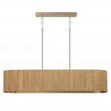 Capital Lighting 850751WS - 5-Light Linear Chandelier in in Matte Brass and Handcrafted Fluted Mango Wood in White Wash