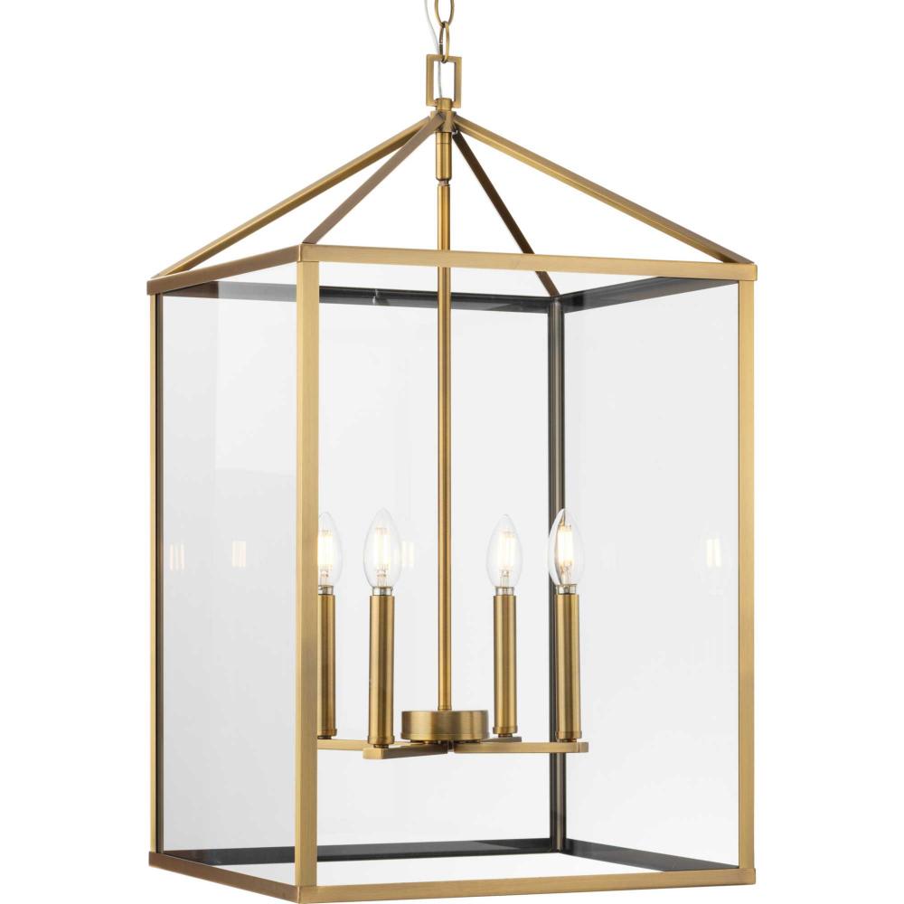 Hilllcrest Collection Four-Light Vintage Brass Transitional Hall & Foyer Light